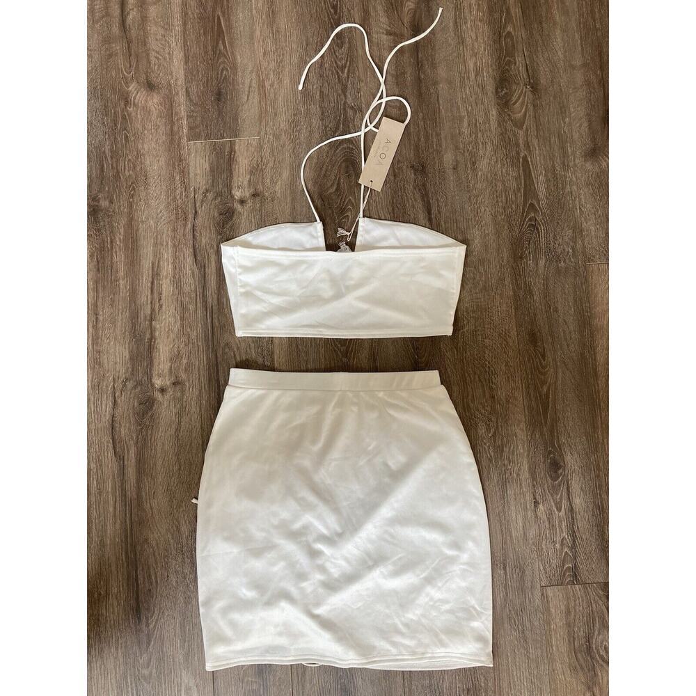 NWT ACOA sexy white Mini skirt and bandeau set size L vacation bride honeymoon - Picture 7 of 7